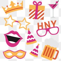 New year party stickers collection transparent png