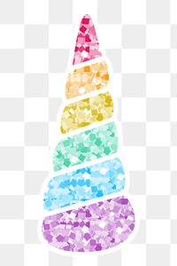 Glittery rainbow unicorn horn design element transparent png
