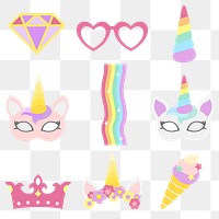 Cute unicorn party props set transparent png