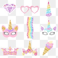Glittery unicorn stickers collection transparent png