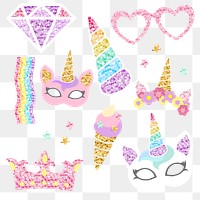 Glittery unicorn stickers collection transparent png