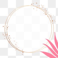 PNG frame round gold circle with pink leaves