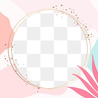 PNG frame round gold circle with pink leaves