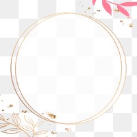 PNG frame round gold circle with pink leaves