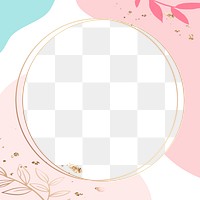 PNG frame round gold circle with pink leaves