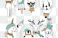 Cute animal cartoon png in Christmas theme