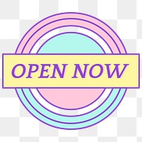 Png round sticker with open now text