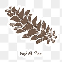 Brown foxtail pine cone sticker with a white border design element