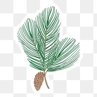 Cute pine tree branch sticker with a white border design element