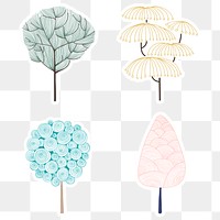 Cute pastel pine tree sticker with a white border design element set