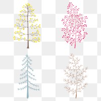 Cute pastel pine tree sticker design element set