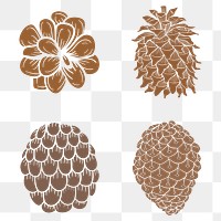 Conifer cone sticker design element set