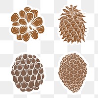 Conifer cone sticker with a white border design element set
