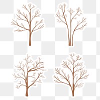 Brown dry tree sticker with a white border design element set