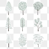 Cute pine tree sticker with a white border design element set