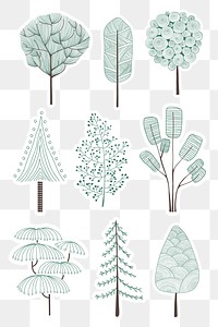 Cute pine tree sticker with a white border design element set
