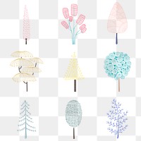 Cute pastel pine tree sticker design element set