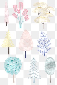 Cute pastel pine tree sticker design element set