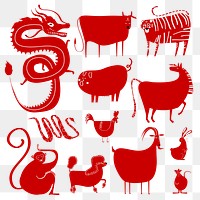 Cute Chinese zodiac animals png journal sticker set