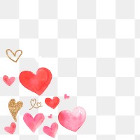 Heart pattern border frame png in watercolor transparent background