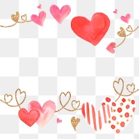 Heart pattern border frame png in watercolor transparent background