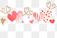 Heart pattern border frame png in watercolor transparent background