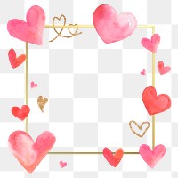 Heart pattern border frame png in watercolor transparent background