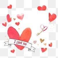 Heart pattern border frame png in watercolor transparent background