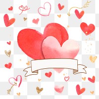 Heart pattern border frame png in watercolor transparent background