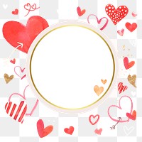 Heart pattern border frame png in watercolor transparent background