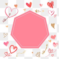 Heart pattern border frame png in watercolor transparent background