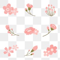 Png cherry blossom sticker flower element set