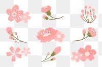 PNG sakura flower sticker element set