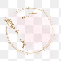 Aesthetic circle frame png collage element, pink and gold glittery design