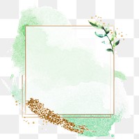 Green square frame png sticker, aesthetic pastel sparkly design