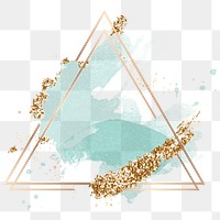 Aesthetic triangle frame png clipart, green and gold glittery design