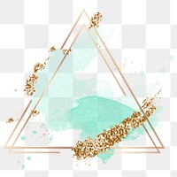 Aesthetic triangle frame png clipart, green and gold glittery design