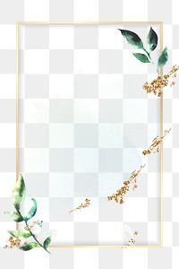 Aesthetic rectangle frame png clipart, gold botanical glittery design