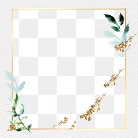 Gold square frame png sticker, aesthetic pastel sparkly design