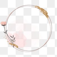 Aesthetic circle frame png collage element, pink and gold glittery design