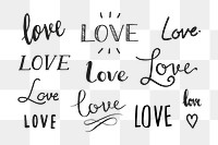 Love png hand drawn word transparent set