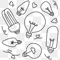 PNG doodle light bulb set in minimal style