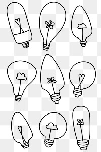 Png doodle light bulb set in minimal style