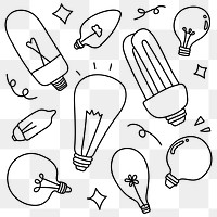 PNG doodle light bulb set in minimal style