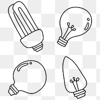 Png doodle light bulb set in minimal style