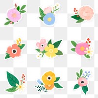 Colorful floral sticker set transparent png