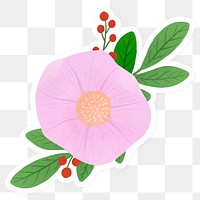 Pink flower with leaves sticker transparent png