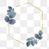 Leafy golden hexagon frame design element 