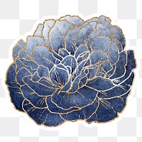 Blue peony flower sticker overlay with gold elements 