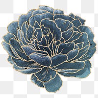 Blue peony flower sticker overlay with gold elements 